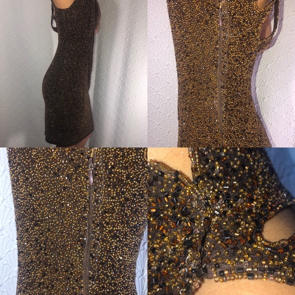 Tootsies bronze pure silk & beading open back mini - Picture 4 of 5